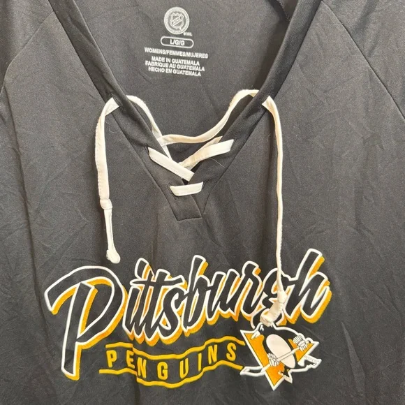 NHL Black and Yellow Women's Pittsburgh Penguins Jersey Top - Picture 3 of 3